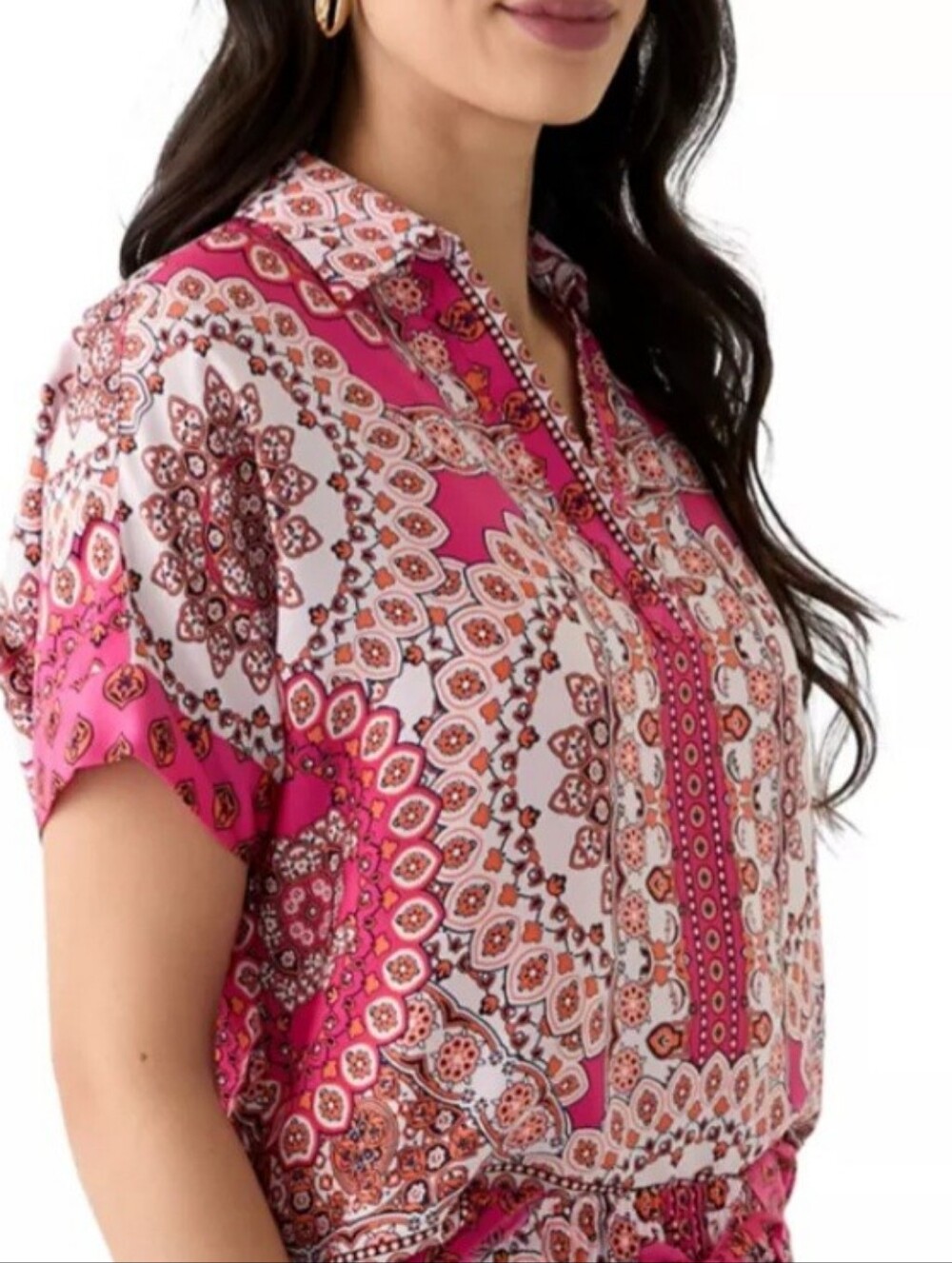 Women’s Pink Paisley Print Short Sleeve Blouse P2P:23" LENGTH:24"